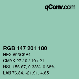 Color code: RGB 147 201 180 | qconv.com