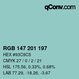 Color code: RGB 147 201 197 | qconv.com