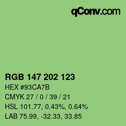 Color code: RGB 147 202 123 | qconv.com