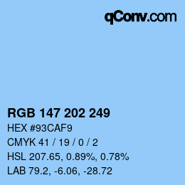 Color code: RGB 147 202 249 | qconv.com