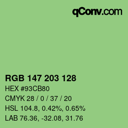Color code: RGB 147 203 128 | qconv.com
