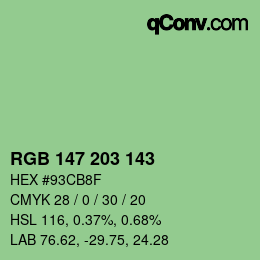 Color code: RGB 147 203 143 | qconv.com