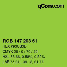 Color code: RGB 147 203 61 | qconv.com