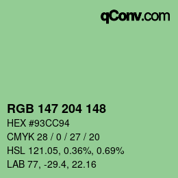 颜色代码: RGB 147 204 148 | qconv.com