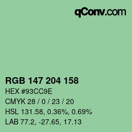 Color code: RGB 147 204 158 | qconv.com