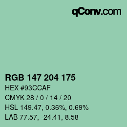 Color code: RGB 147 204 175 | qconv.com