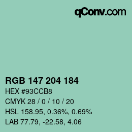 Color code: RGB 147 204 184 | qconv.com