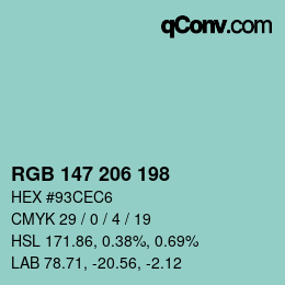 Color code: RGB 147 206 198 | qconv.com
