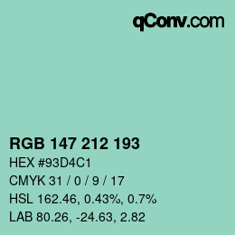 颜色代码: RGB 147 212 193 | qconv.com