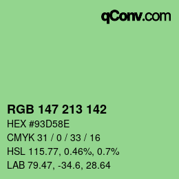 Color code: RGB 147 213 142 | qconv.com