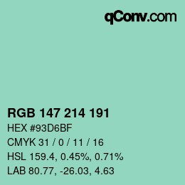 Color code: RGB 147 214 191 | qconv.com