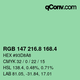カラーコード: RGB 147 216.8 168.4 | qconv.com