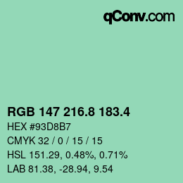 カラーコード: RGB 147 216.8 183.4 | qconv.com