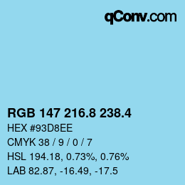カラーコード: RGB 147 216.8 238.4 | qconv.com