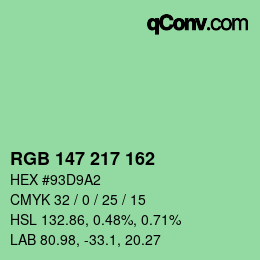 カラーコード: RGB 147 217 162 | qconv.com