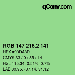 カラーコード: RGB 147 218.2 141 | qconv.com