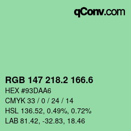 カラーコード: RGB 147 218.2 166.6 | qconv.com