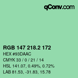 カラーコード: RGB 147 218.2 172 | qconv.com