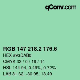 カラーコード: RGB 147 218.2 176.6 | qconv.com
