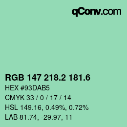 カラーコード: RGB 147 218.2 181.6 | qconv.com