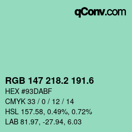カラーコード: RGB 147 218.2 191.6 | qconv.com