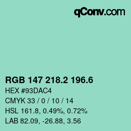 カラーコード: RGB 147 218.2 196.6 | qconv.com