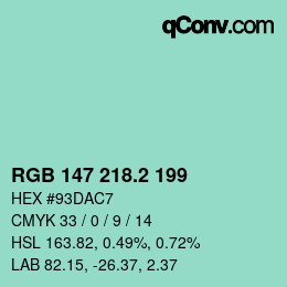 カラーコード: RGB 147 218.2 199 | qconv.com