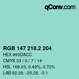 カラーコード: RGB 147 218.2 204 | qconv.com