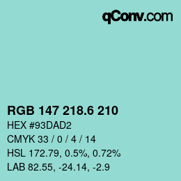 カラーコード: RGB 147 218.6 210 | qconv.com