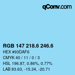 カラーコード: RGB 147 218.6 246.6 | qconv.com