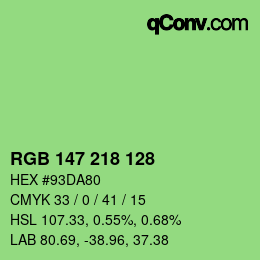 Color code: RGB 147 218 128 | qconv.com