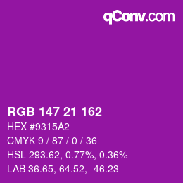 Color code: RGB 147 21 162 | qconv.com
