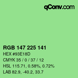 Color code: RGB 147 225 141 | qconv.com