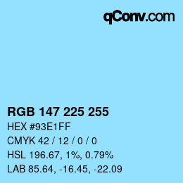 Color code: RGB 147 225 255 | qconv.com