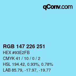Color code: RGB 147 226 251 | qconv.com