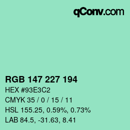 Color code: RGB 147 227 194 | qconv.com