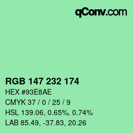 Color code: RGB 147 232 174 | qconv.com