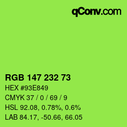 Color code: RGB 147 232 73 | qconv.com