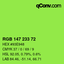 Color code: RGB 147 233 72 | qconv.com