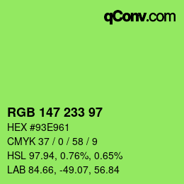Color code: RGB 147 233 97 | qconv.com