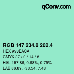 カラーコード: RGB 147 234.8 202.4 | qconv.com