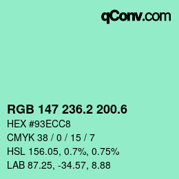 カラーコード: RGB 147 236.2 200.6 | qconv.com