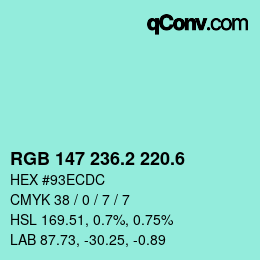 カラーコード: RGB 147 236.2 220.6 | qconv.com