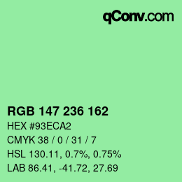 Color code: RGB 147 236 162 | qconv.com