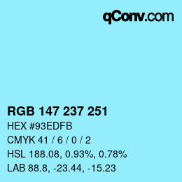 Color code: RGB 147 237 251 | qconv.com