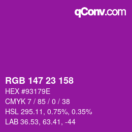 カラーコード: RGB 147 23 158 | qconv.com
