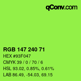 Color code: RGB 147 240 71 | qconv.com