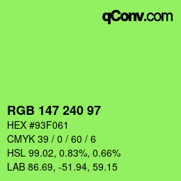 Color code: RGB 147 240 97 | qconv.com
