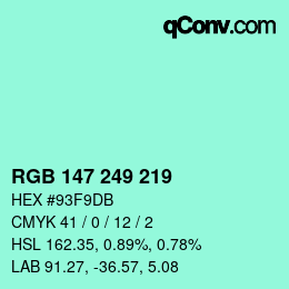 Color code: RGB 147 249 219 | qconv.com