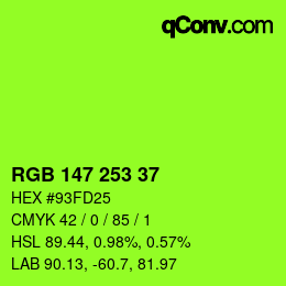 Color code: RGB 147 253 37 | qconv.com